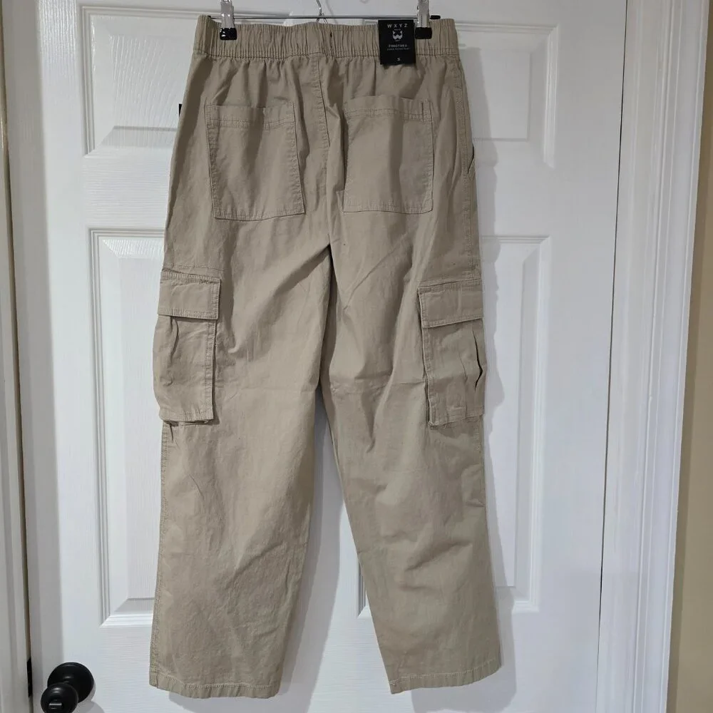 WXYZ Los Angeles Men's‎ Timothee Cargo Pants Tan Elastic Button Waist Small NWT
